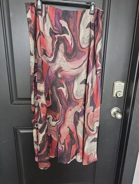 City Chic Women's Swirl-Print Midi Skirt Sz 20 Plus Red Pink Summer Colorful